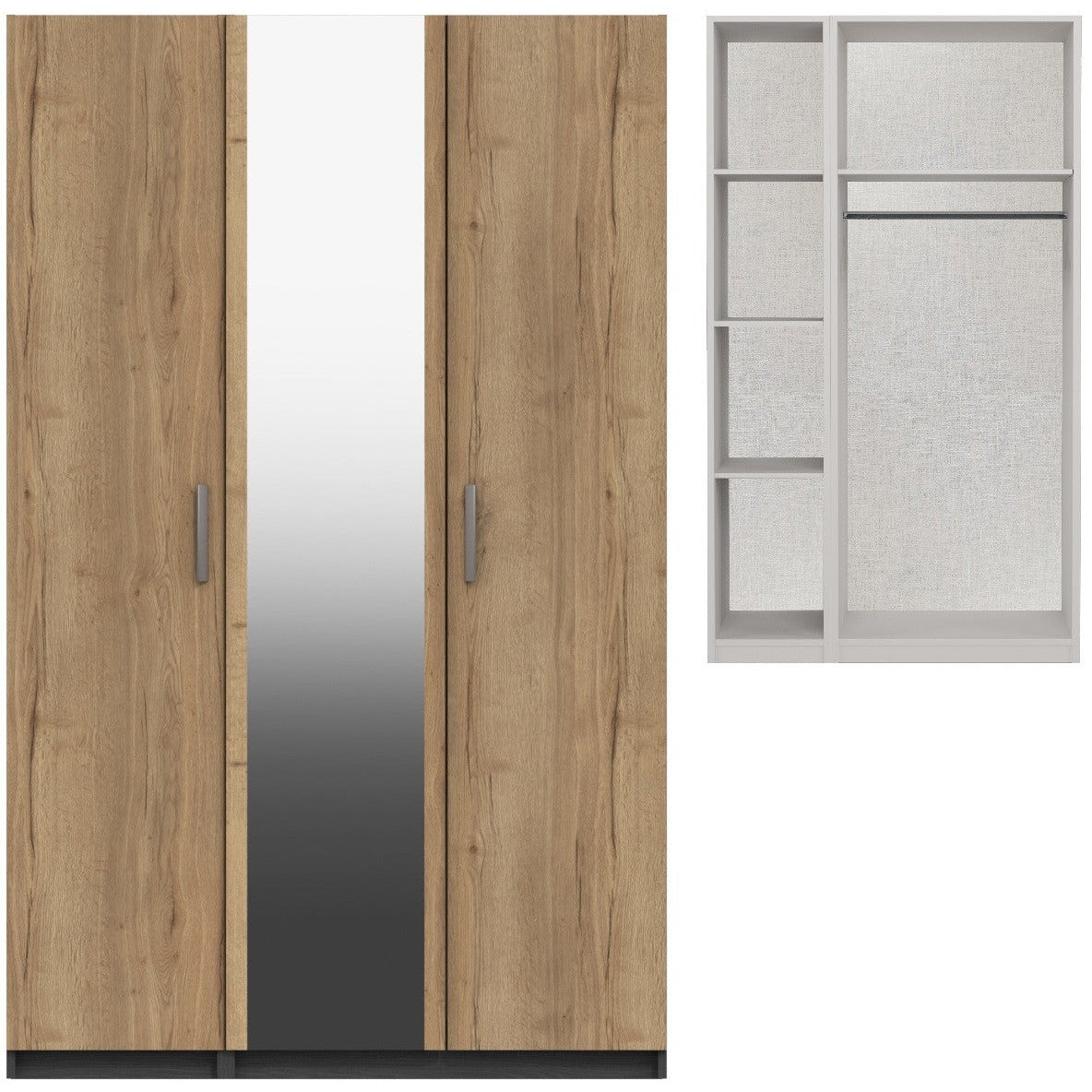 Waterfall 3 Door  with mirror Wardrobe Graphite and Oak