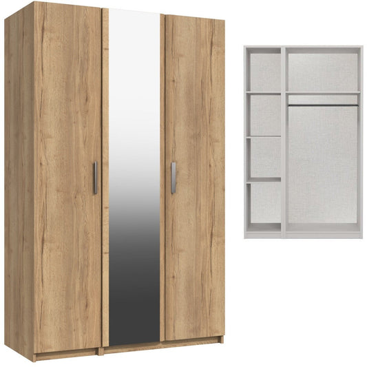 Waterfall 3 Door With Mirror Wardrobe Natural Rustic Oak