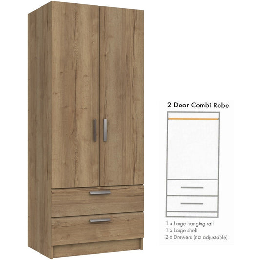 Waterfall 2 Door Gents Wardrobe Natural Rustic Oak