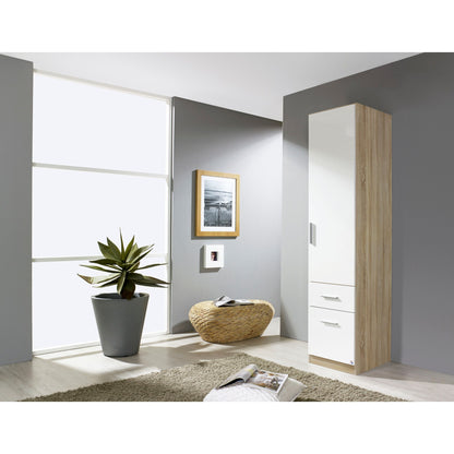 Rauch Celle High Gloss White 1 Door Wardrobe with Drawers