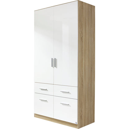 Rauch Celle High Gloss White 2 Door Wardrobe with Drawers