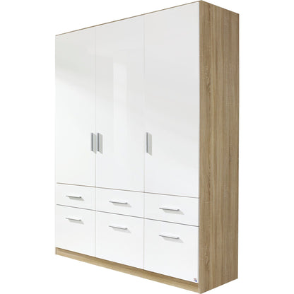 Rauch Celle High Gloss White 3 Door Wardrobe with Drawers