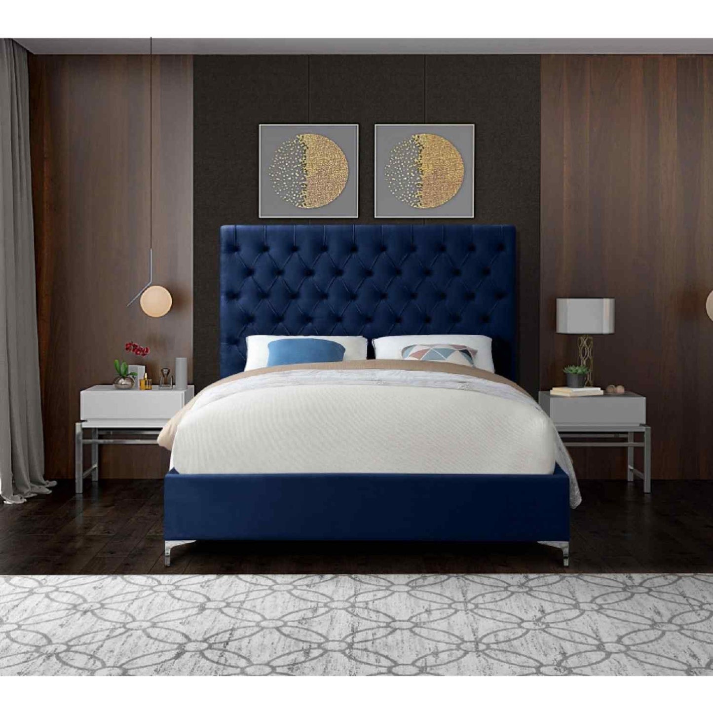 Charlston Bed  Plush Velvet Blue