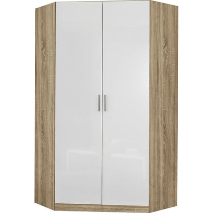 Rauch Celle High Gloss White  2 Door Corner Wardrobe with Shelves