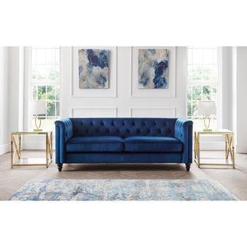 Sandringham 3 seater Blue Velvet Sofa