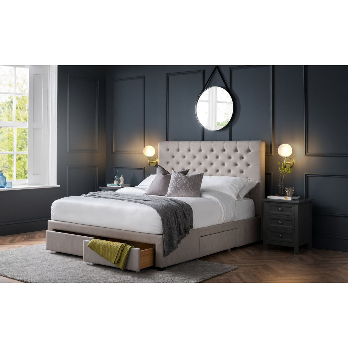 Wilton Deep Buttoned 4 Drawer Bed - Grey